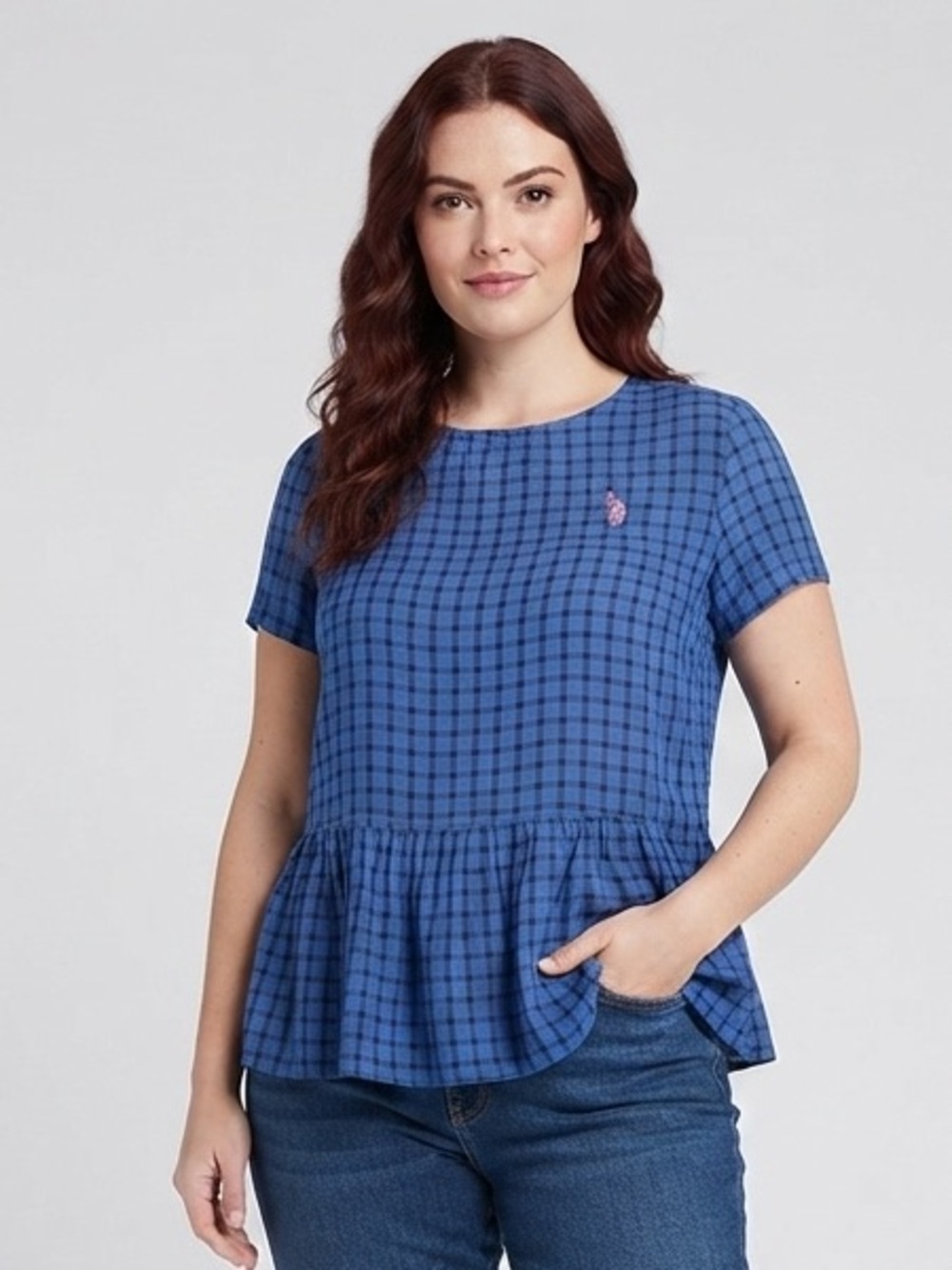 US Polo Blue Checkered Women's Top